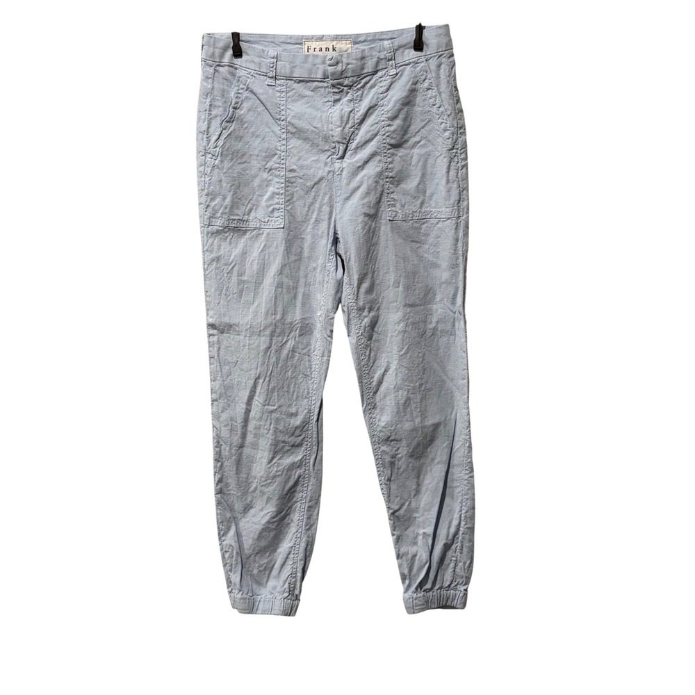 Frank & Eileen Jameson Jogger Pants Womens 6 Light Blue Linen Blend Utility